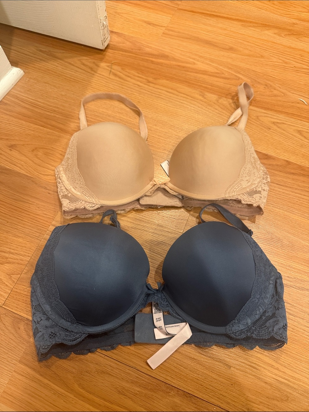 Victoria's Secret Push-Up Bras in Beige and Navy Lace Trim